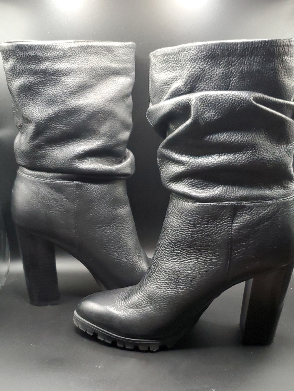 Katy Perry Collections Black Leather Slouch Block Heel Boots